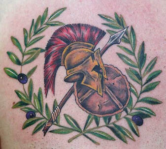 spartan tattoo shield helmet spear olive branch christos tziortzis chris cosmos