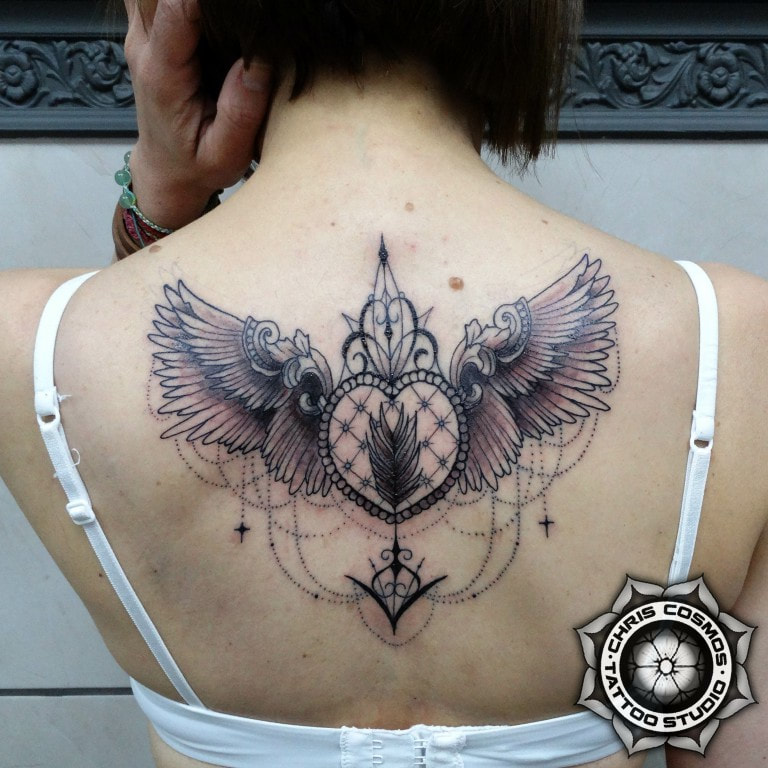 heart wings love tattoo lace