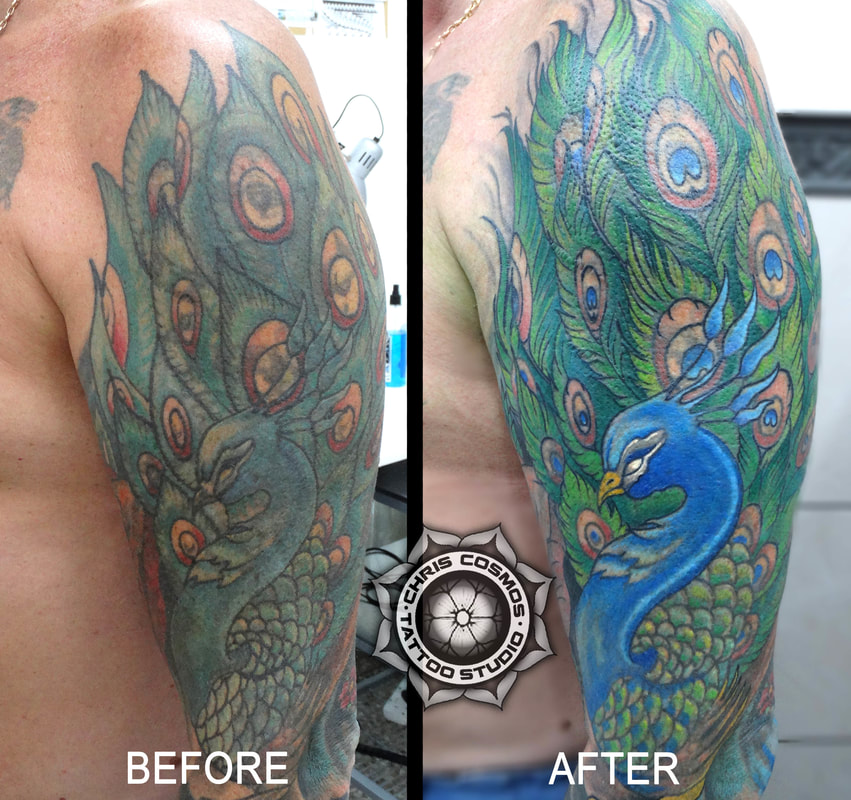 peacock before after tattoo