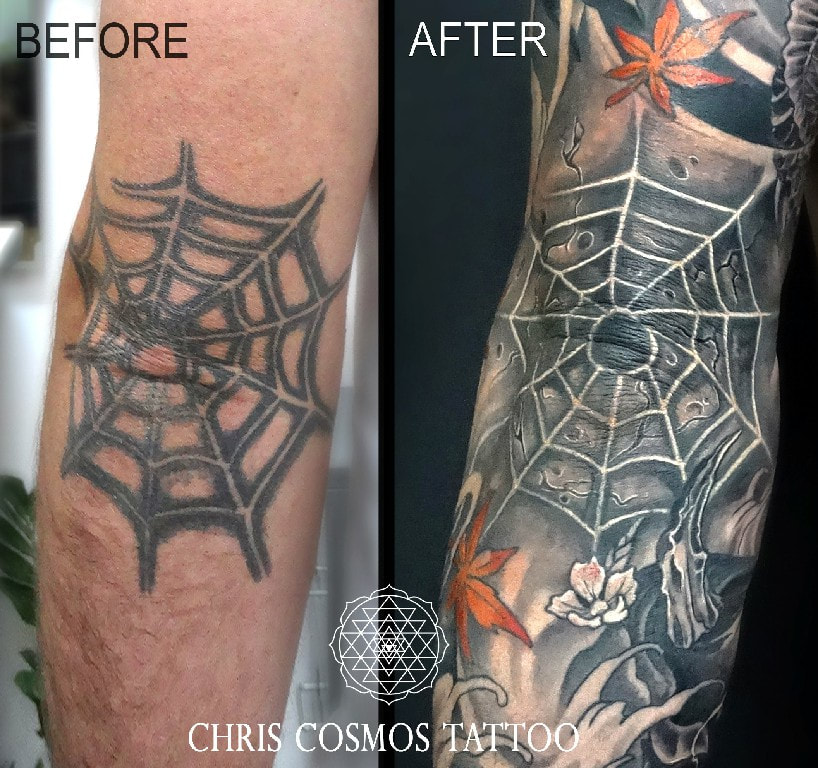 spider web tattoo cover