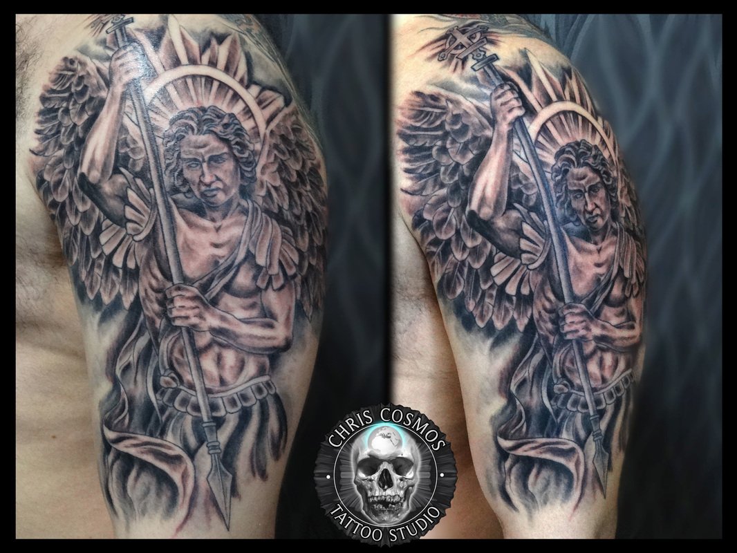 tattoo archangel michael angel warrior holy spear wing chris cosmos cyprus limassol