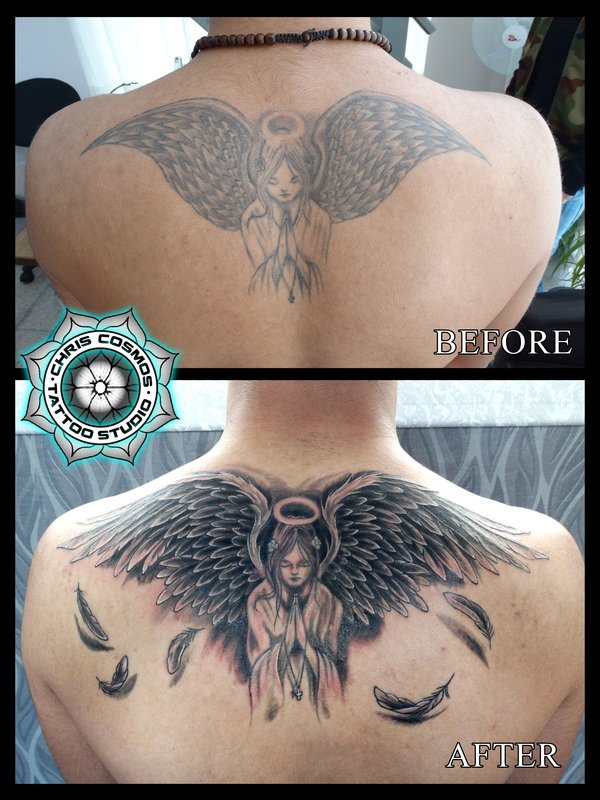 tattoo cover angel praying feather wing tziortzis chris cosmos cyprus studio