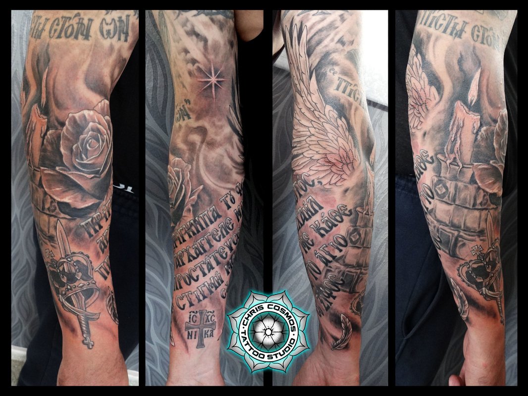 tattoo sleeve angel michael rose tziortzis studio chris cosmos cyprus