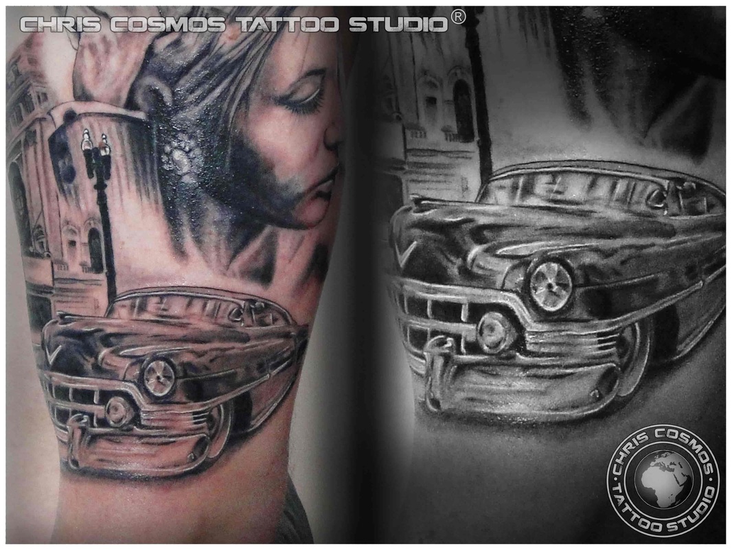 tattoo Chicago Cadillac gangster bonnie clyde cosmos studio cyprus tziortzis