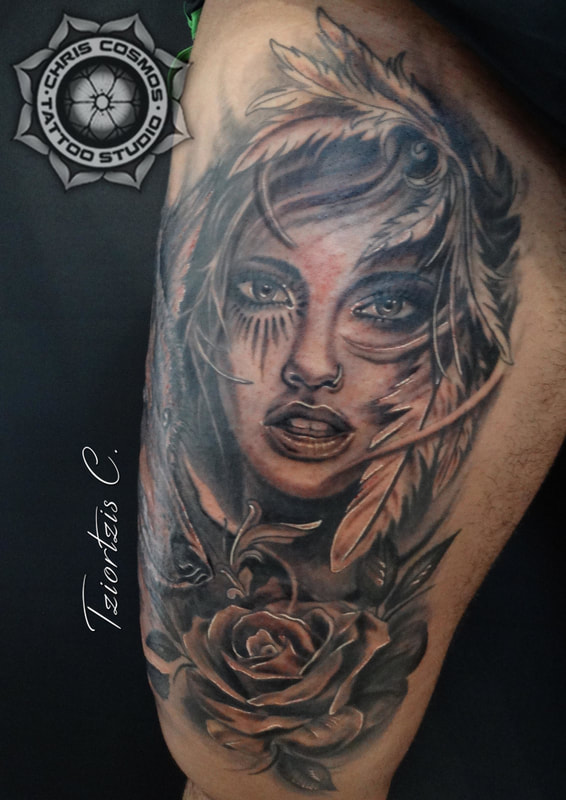 angel woman sexy rose tattoo