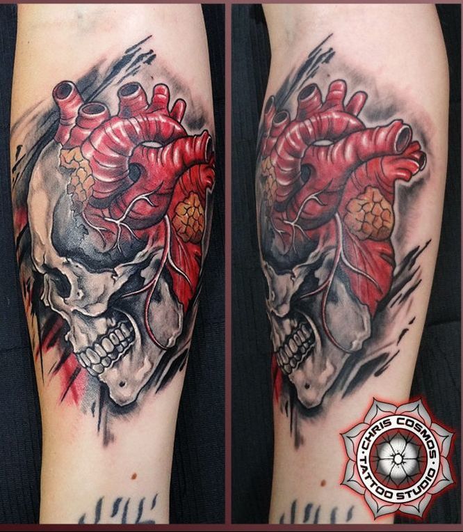 tattoo skull heart fusion color cyprus
