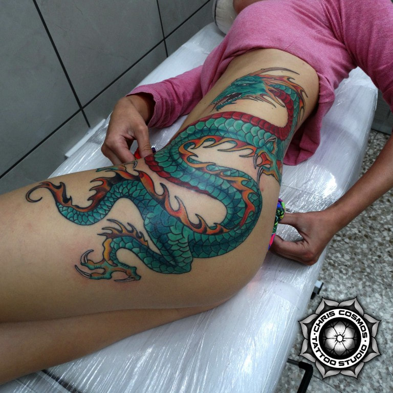 dragon tattoo color sexy woman cosmos limassol