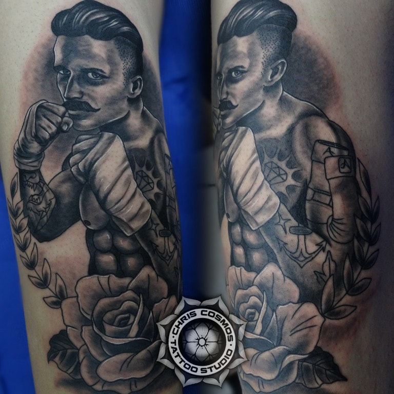 fighter tattoo chris cosmos boxing neotraditional