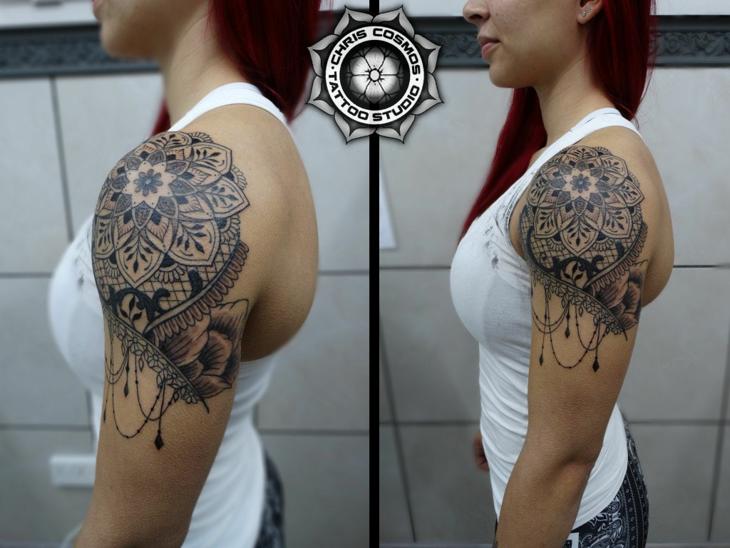 lace mandala shoulder female limassol sexy cosmos tattoo
