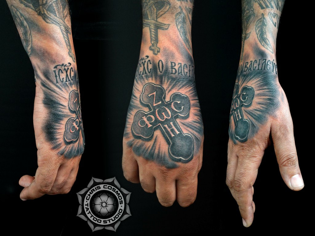 cross light life tattoo hand jesus limassol