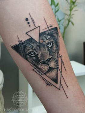tattoo lion chris cosmos triangle geometric