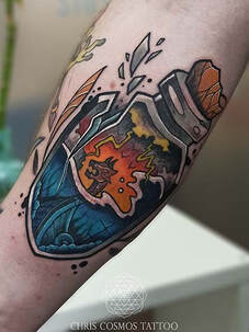 tattoo neotraditional glass bottle viking ship sunk sink storm chris cosmos europe