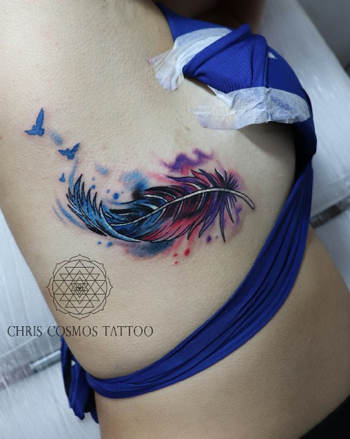 tattoo feather watercolor limassol tziortzis chris cosmos