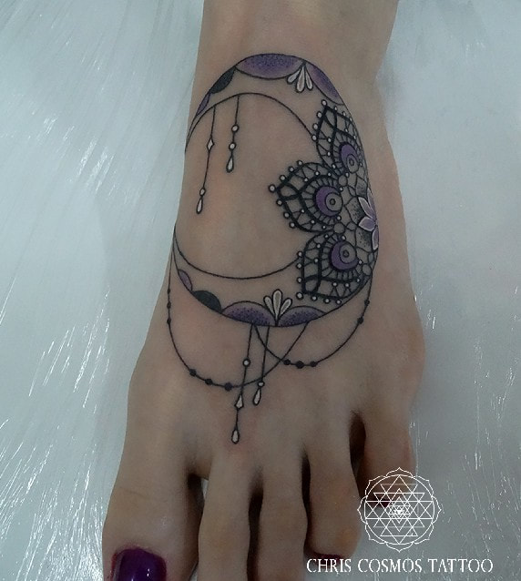 sexy foot tattoo feet mandala moon female chris cosmos limassol