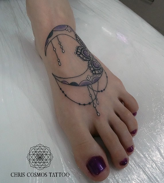 sexy foot tattoo feet mandala moon female chris cosmos cyprus