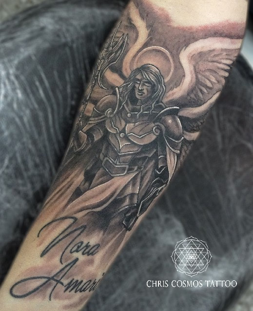 angel warrior protector tattoo chris cosmos