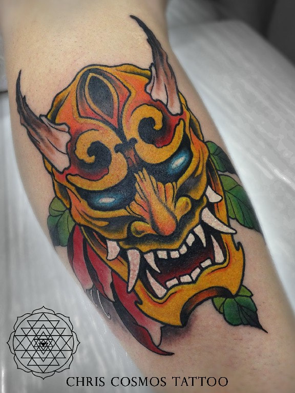 color oni hanya neotraditional flower tattoo by chris cosmos tziortzis