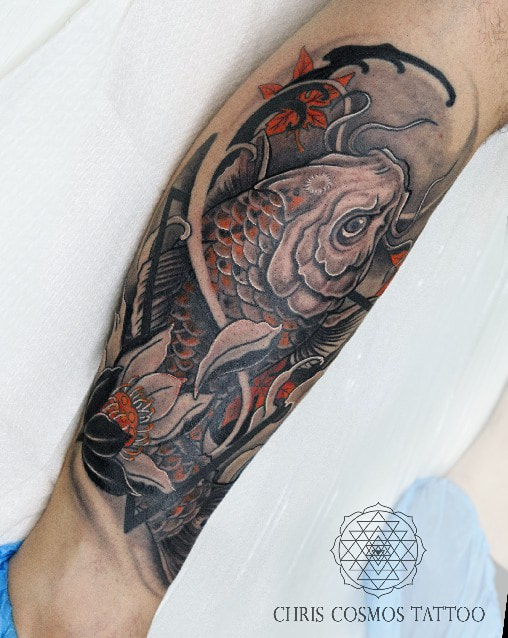 tattoo koi fish japanese color neotraditional cyprus chris cosmos