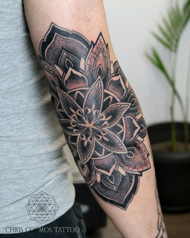 tattoo mandala elbow sacred geometry chris cosmos limassol cyprus
