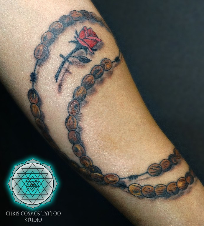beads tattoo rosary rose 3d