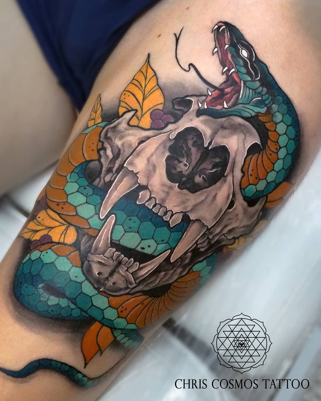 tattoo lion skull neotraditional chris cosmos cyprus color