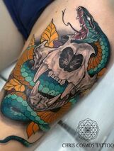 tattoo lion skull neotraditional chris cosmos cyprus color
