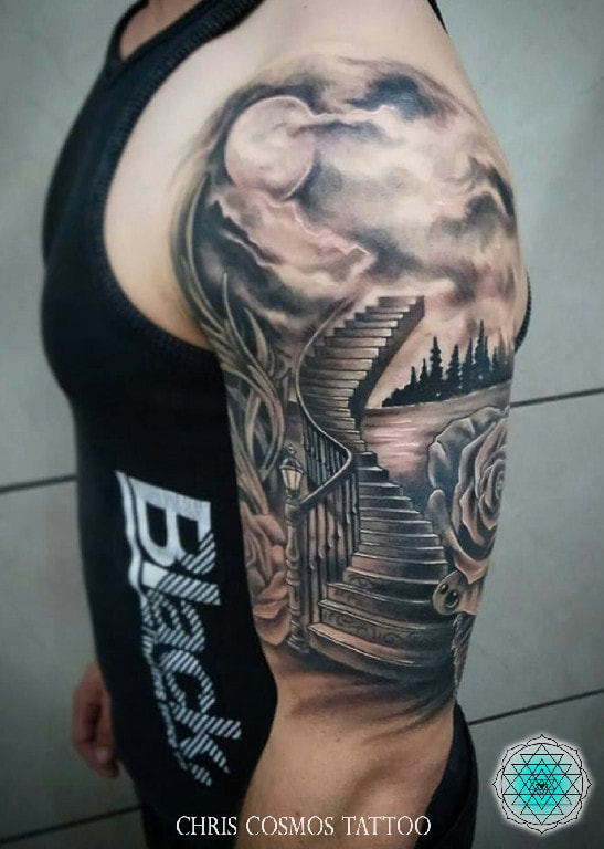 stairway staircase heaven rose lake tattoo unique art