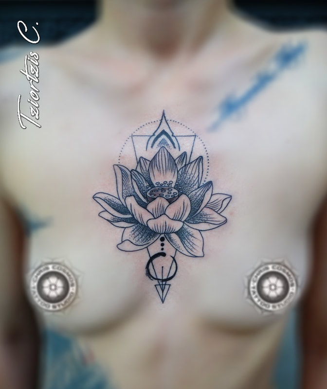 geometry tattoo lotus chest